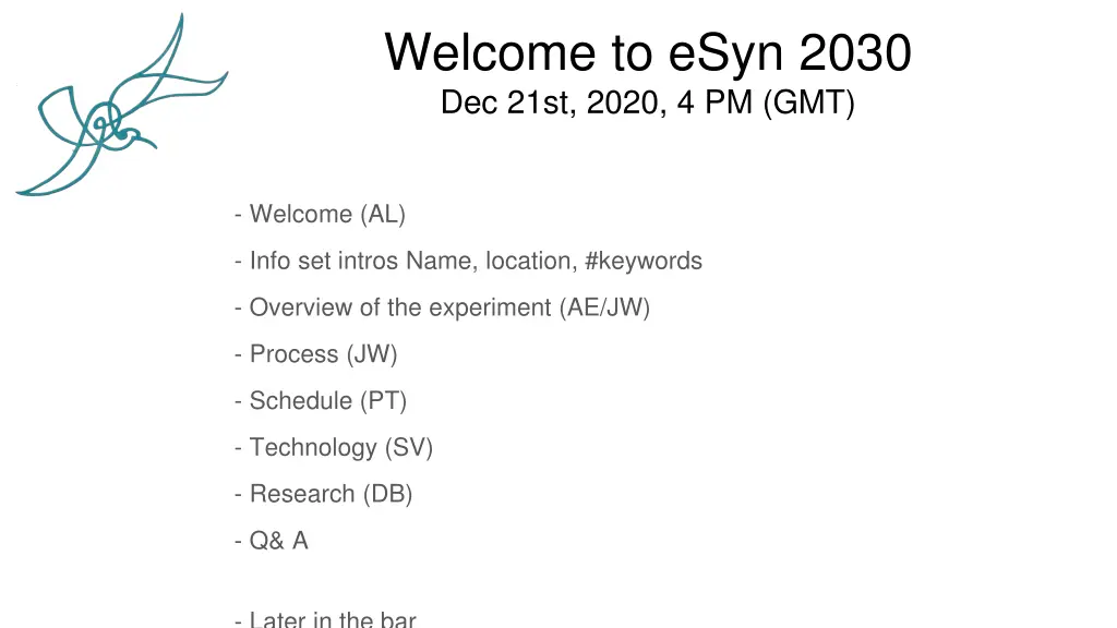 welcome to esyn 2030 dec 21st 2020 4 pm gmt