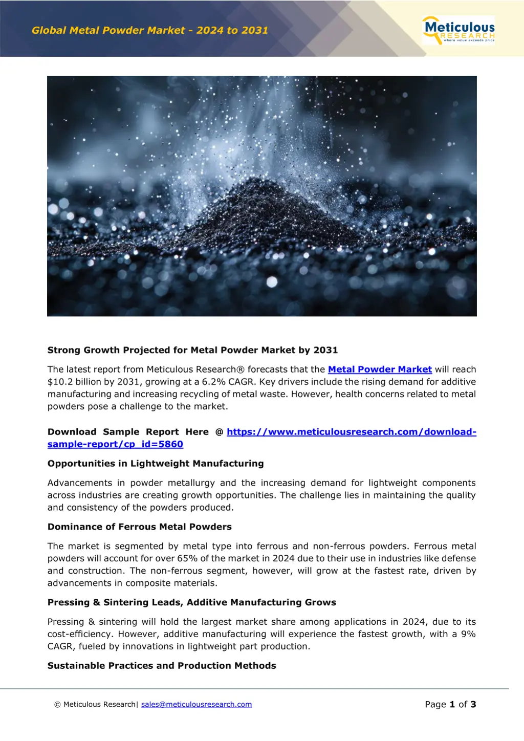 global metal powder market 2024 to 2031