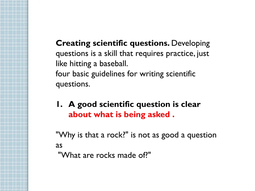 creating scientific questions developing