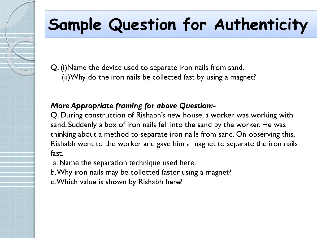 sample question for authenticity