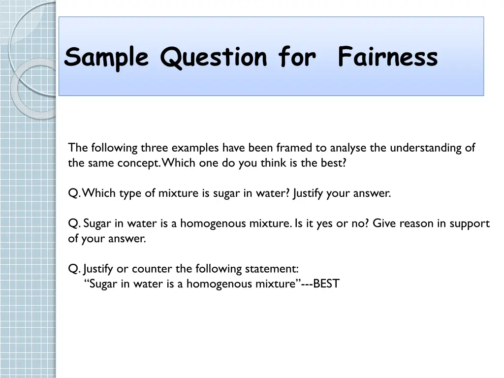 sample question for fairness