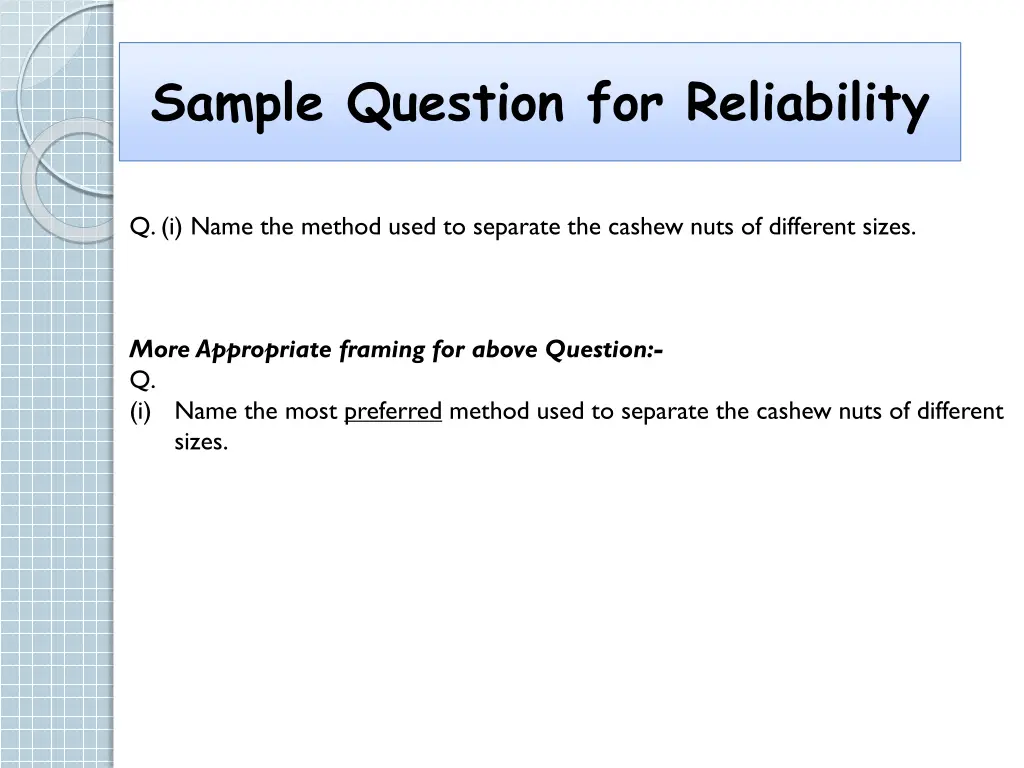 sample question for reliability