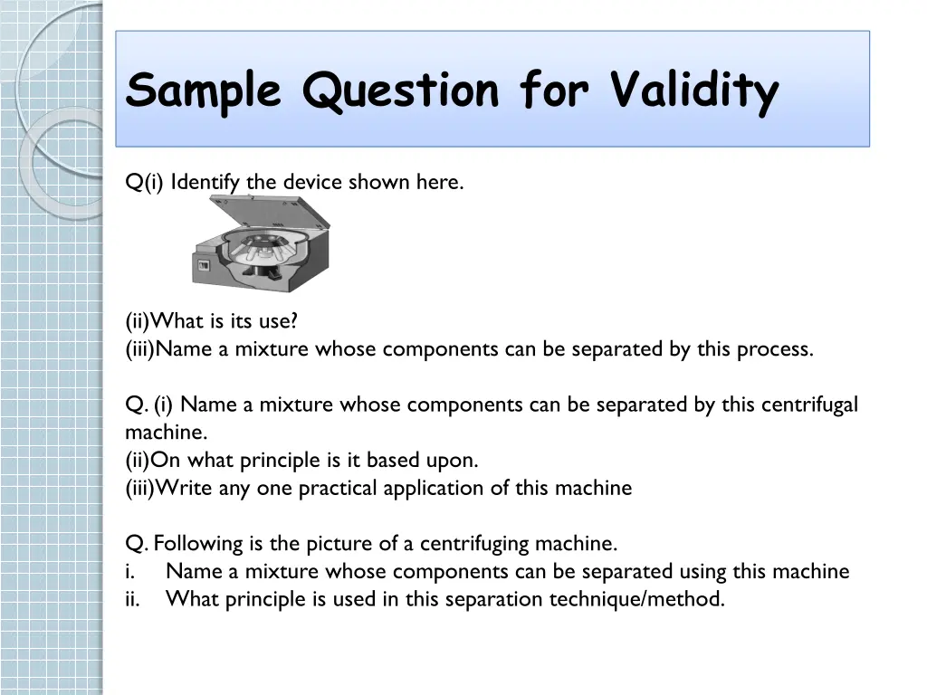 sample question for validity