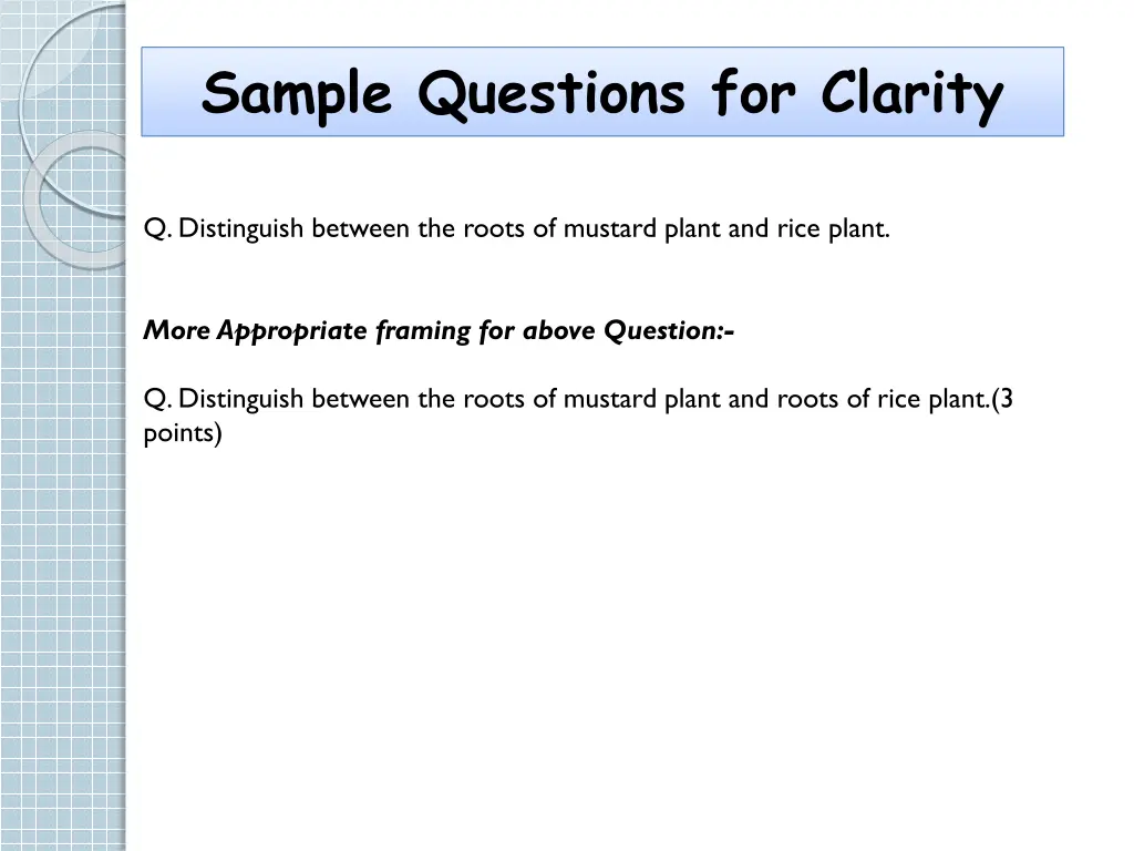 sample questions for clarity