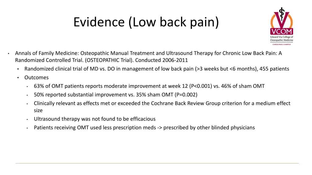 evidence low back pain