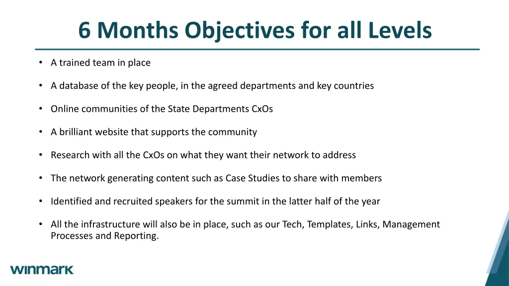 6 months objectives for all levels