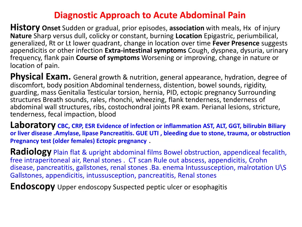 diagnostic approach to acute abdominal pain