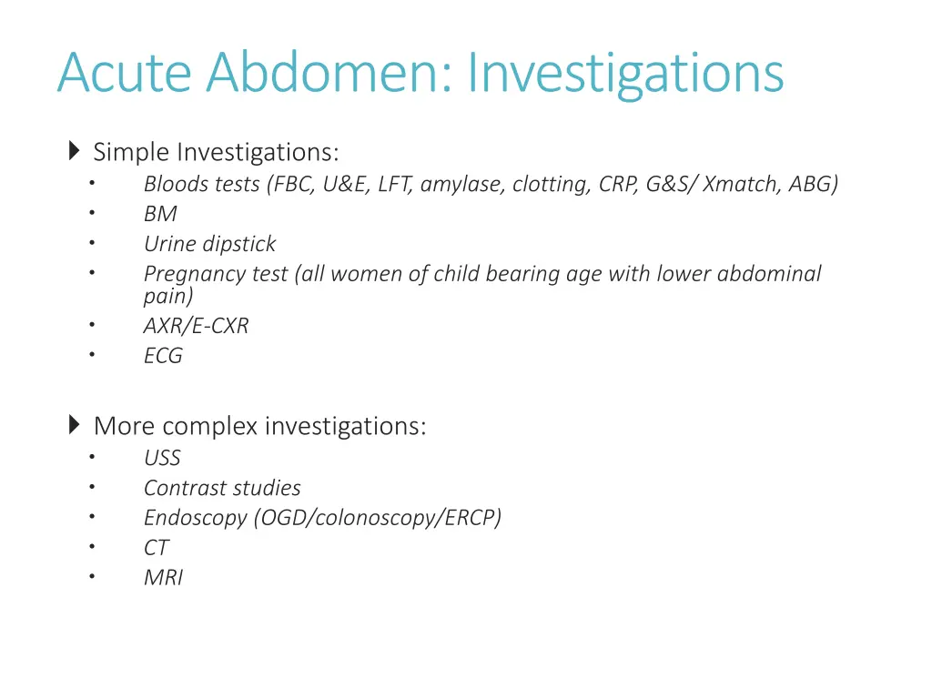 acute abdomen investigations