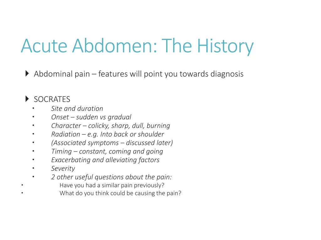 acute abdomen the history