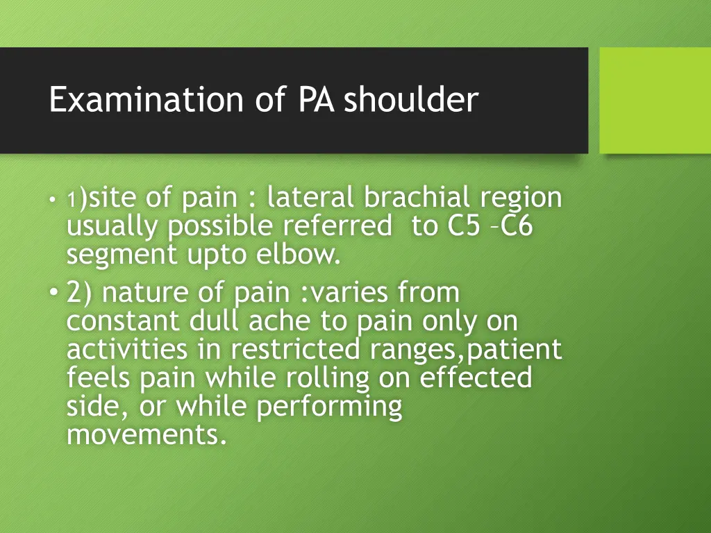 examination of pa shoulder