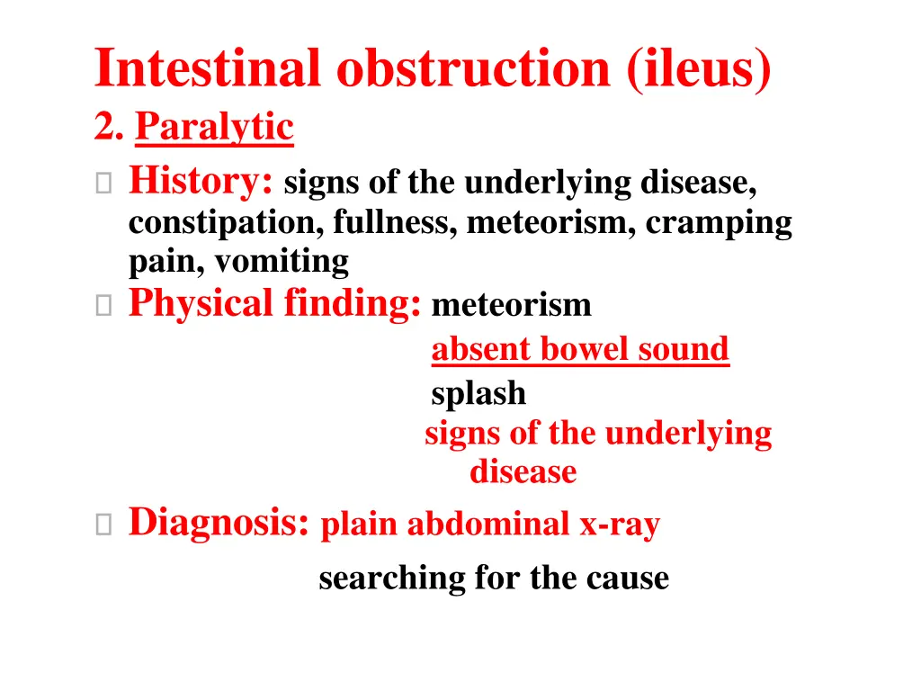 intestinal obstruction ileus 2 paralytic history