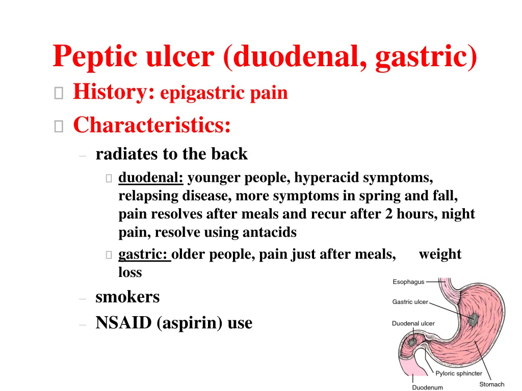 peptic ulcer duodenal gastric history epigastric