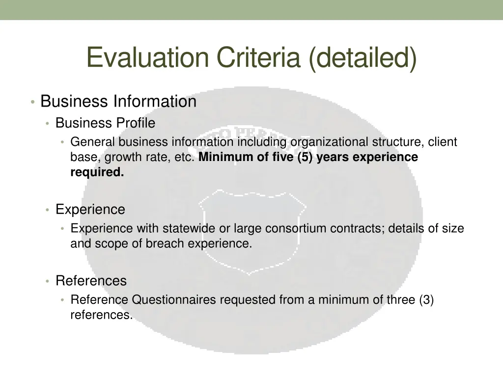 evaluation criteria detailed