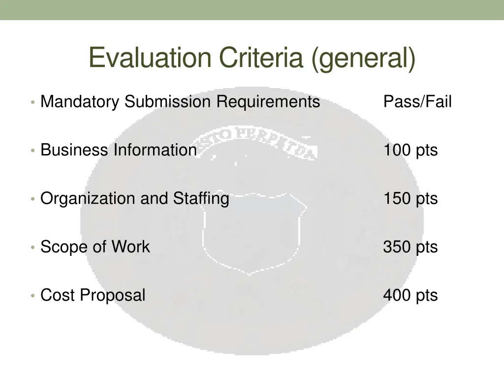 evaluation criteria general