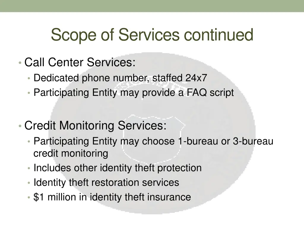 scope of services continued