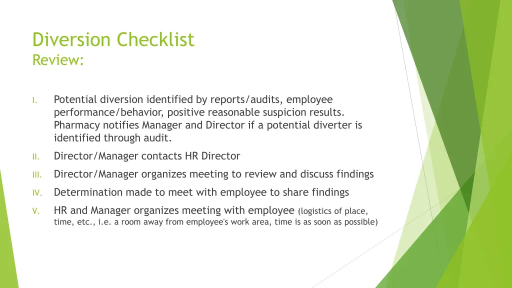 diversion checklist review