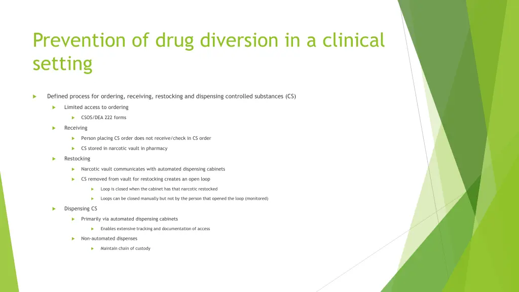 prevention of drug diversion in a clinical setting 1