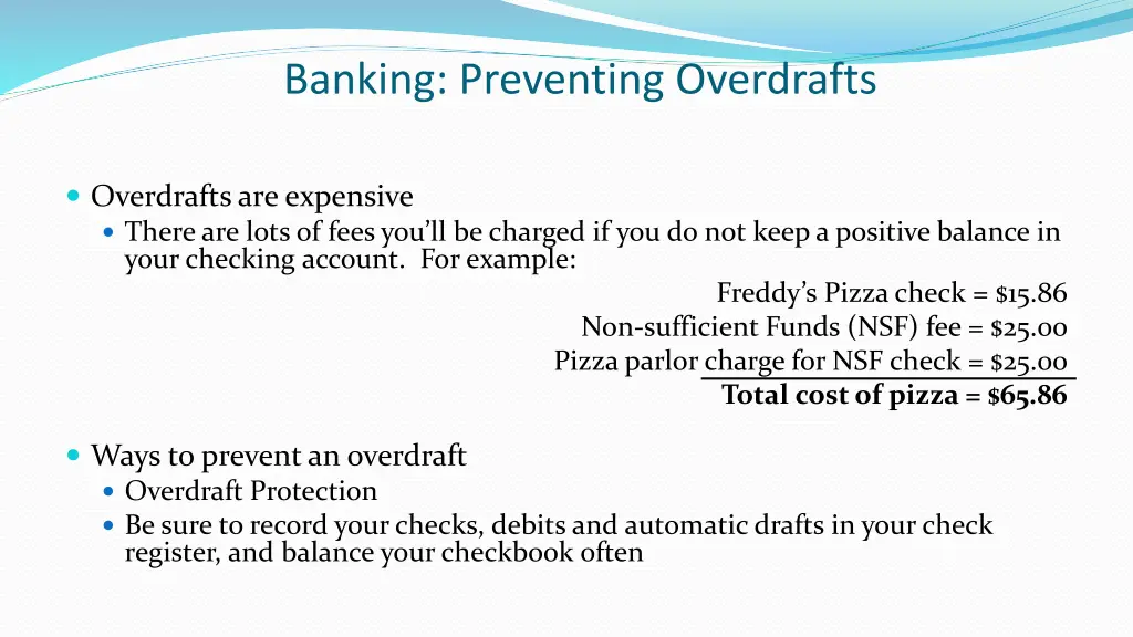 banking preventing overdrafts