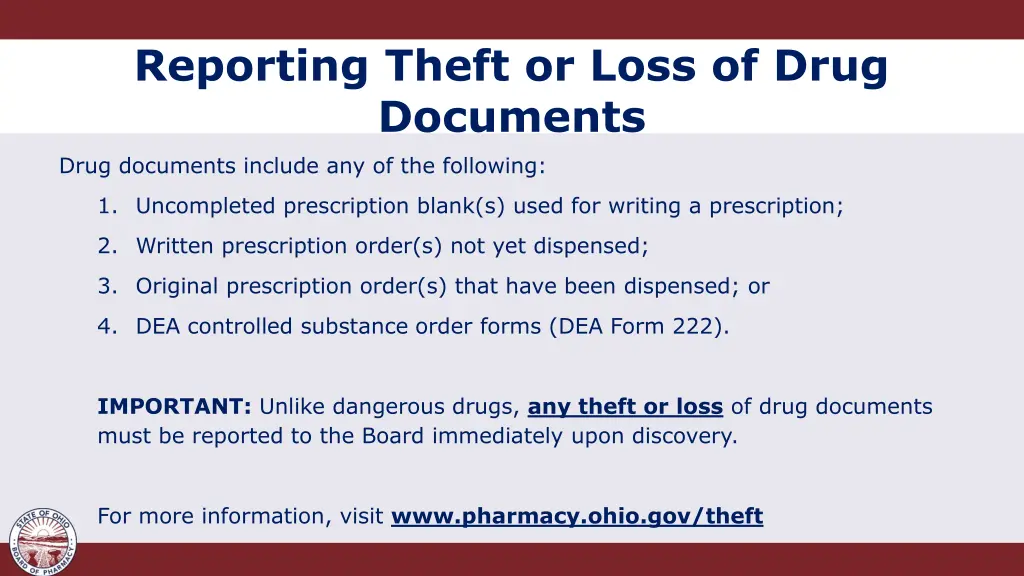 reporting theft or loss of drug documents