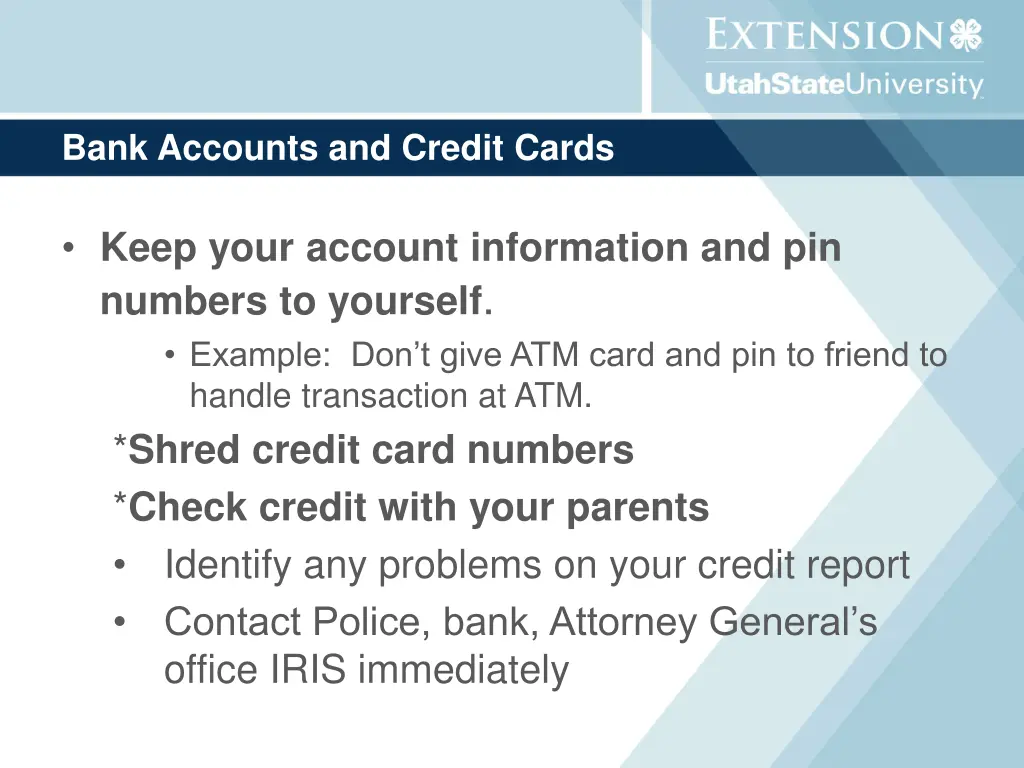 bank accounts and credit cards