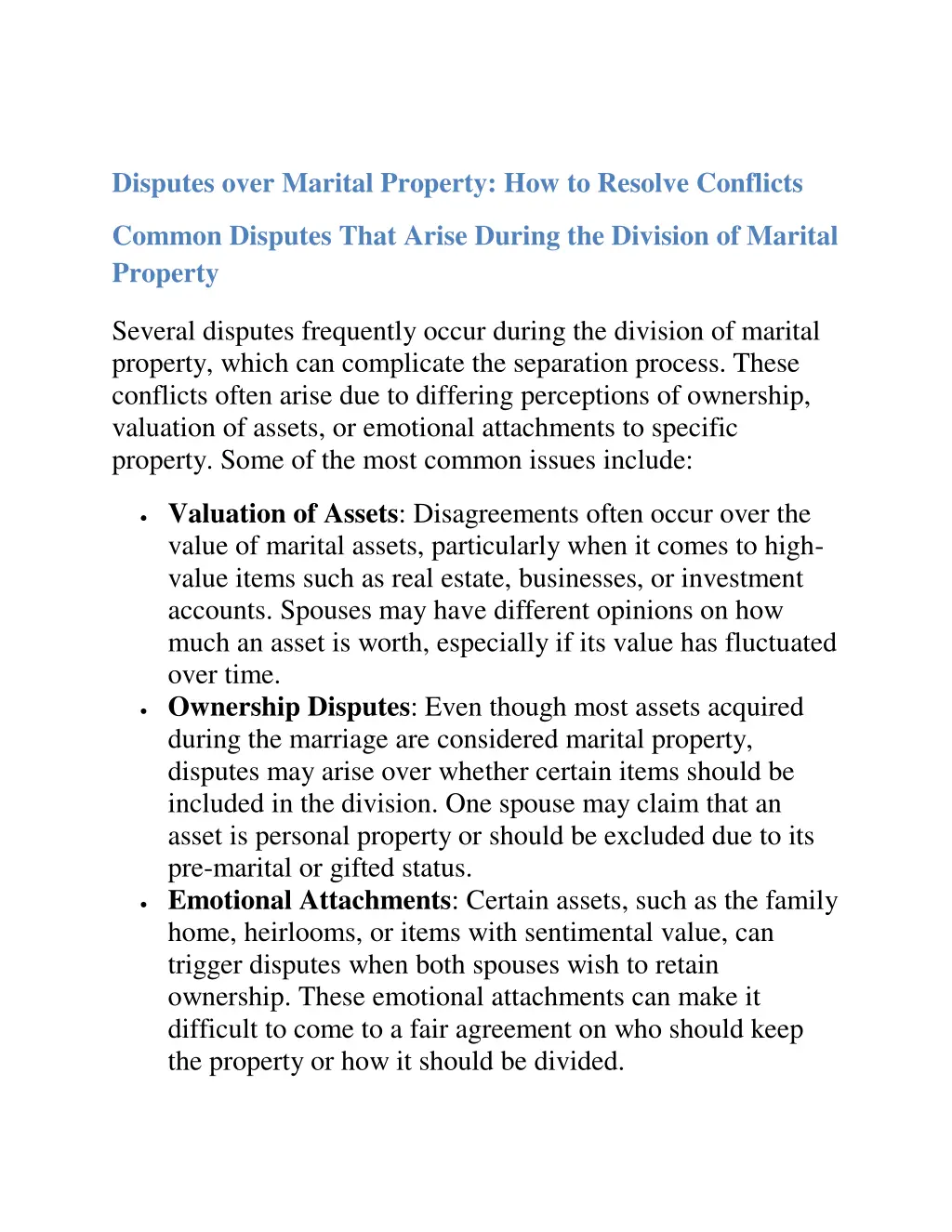 disputes over marital property how to resolve