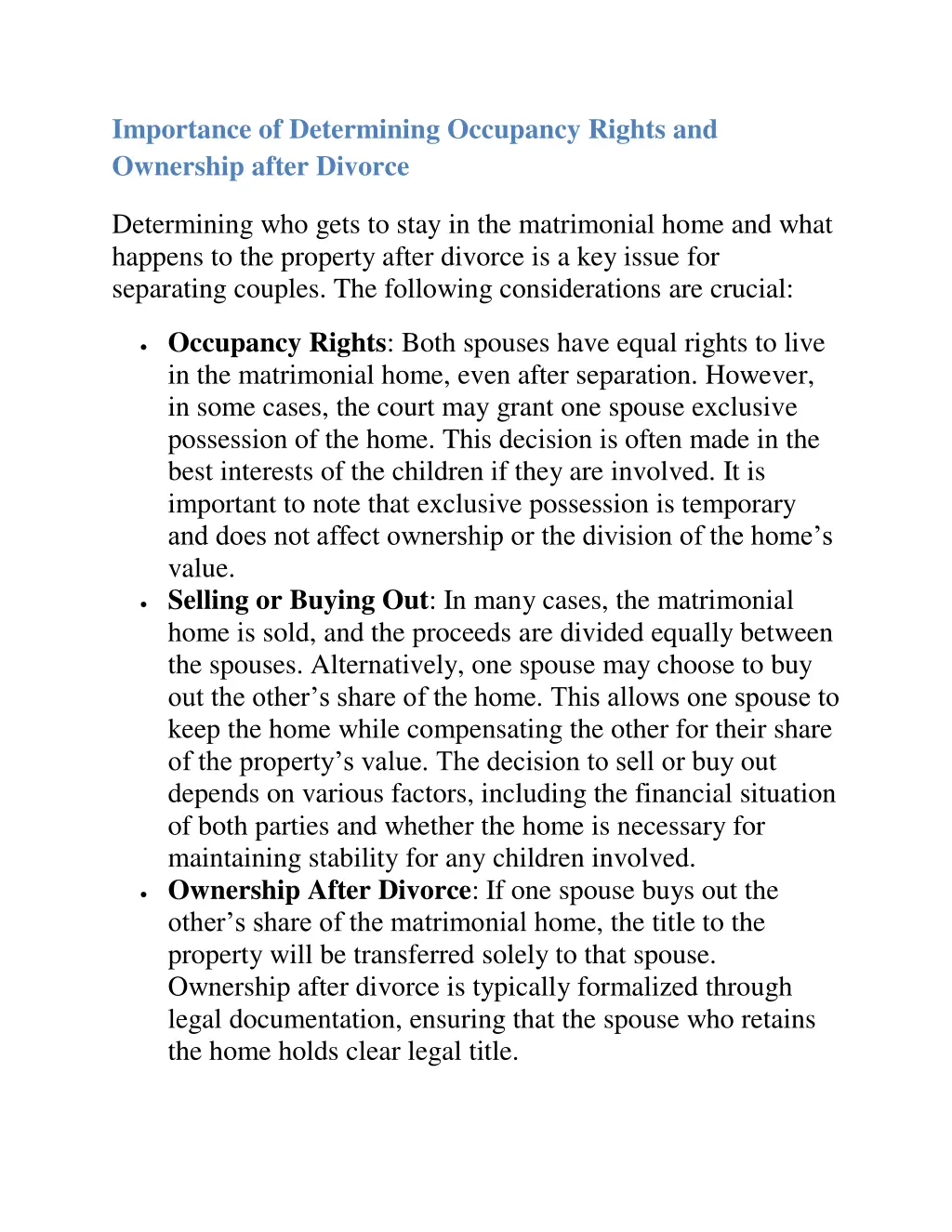 importance of determining occupancy rights