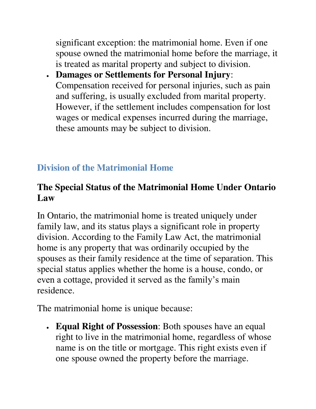 significant exception the matrimonial home even