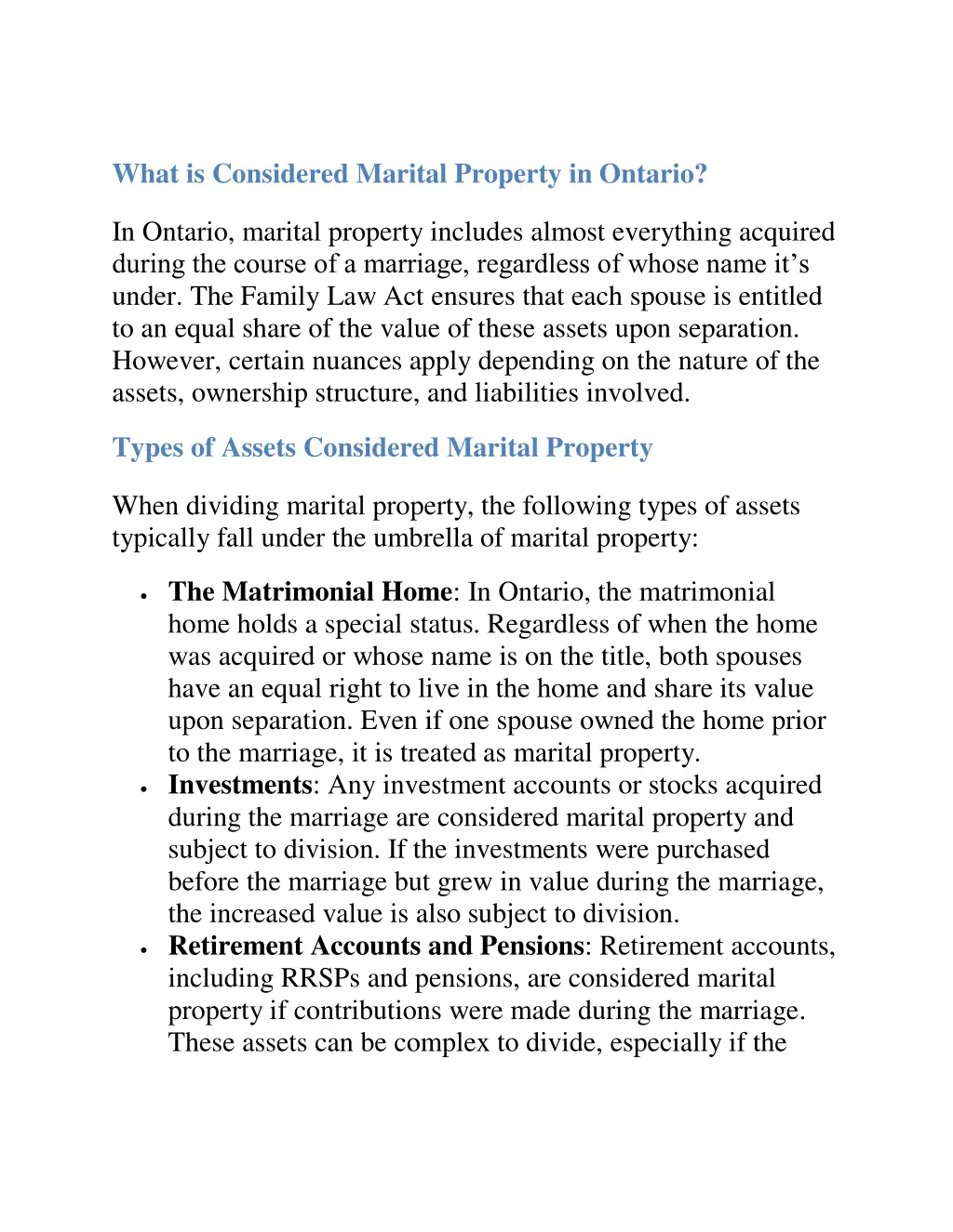 what is considered marital property in ontario