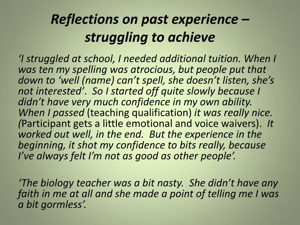 reflections on past experience struggling