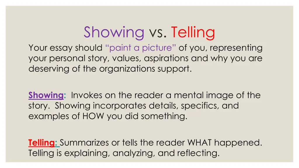 showing vs telling your essay should paint