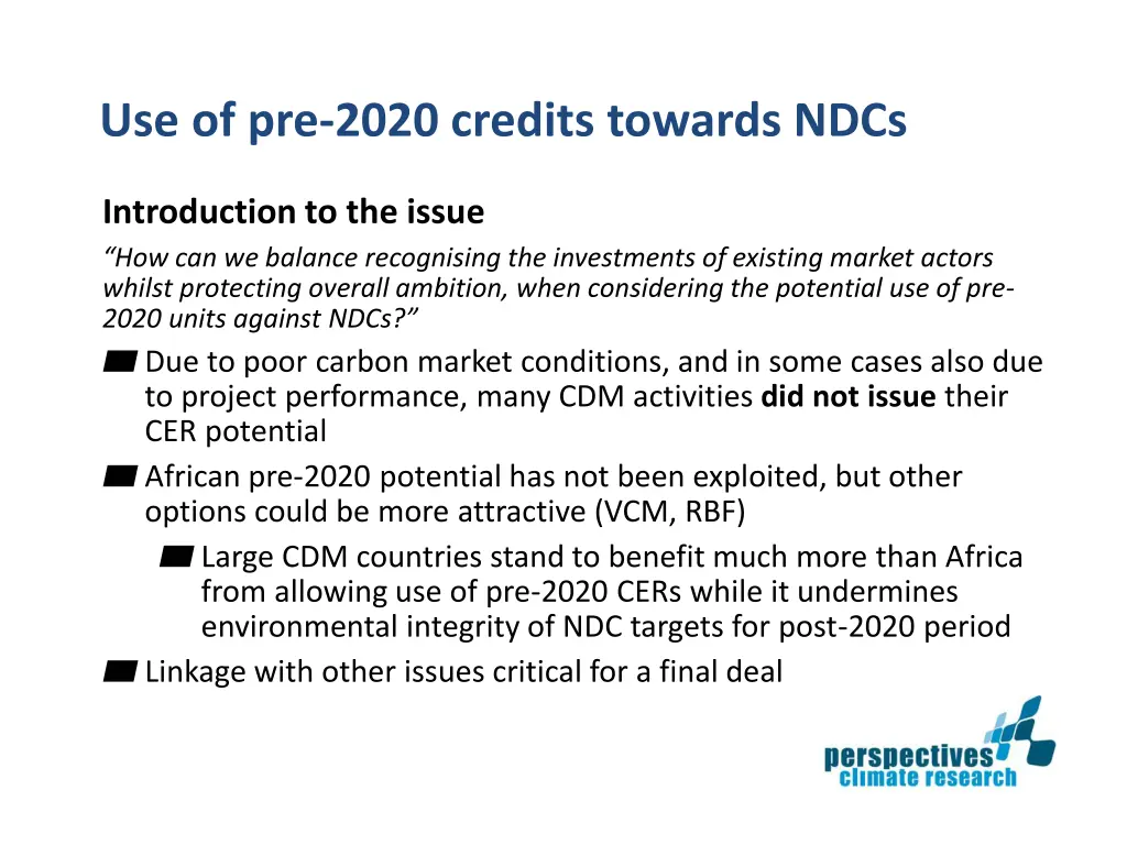 use of pre 2020 credits towards ndcs