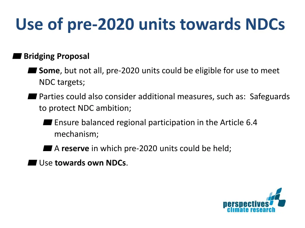 use of pre 2020 units towards ndcs