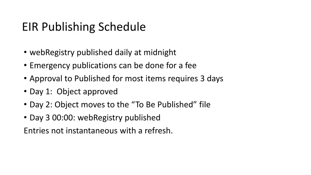 eir publishing schedule