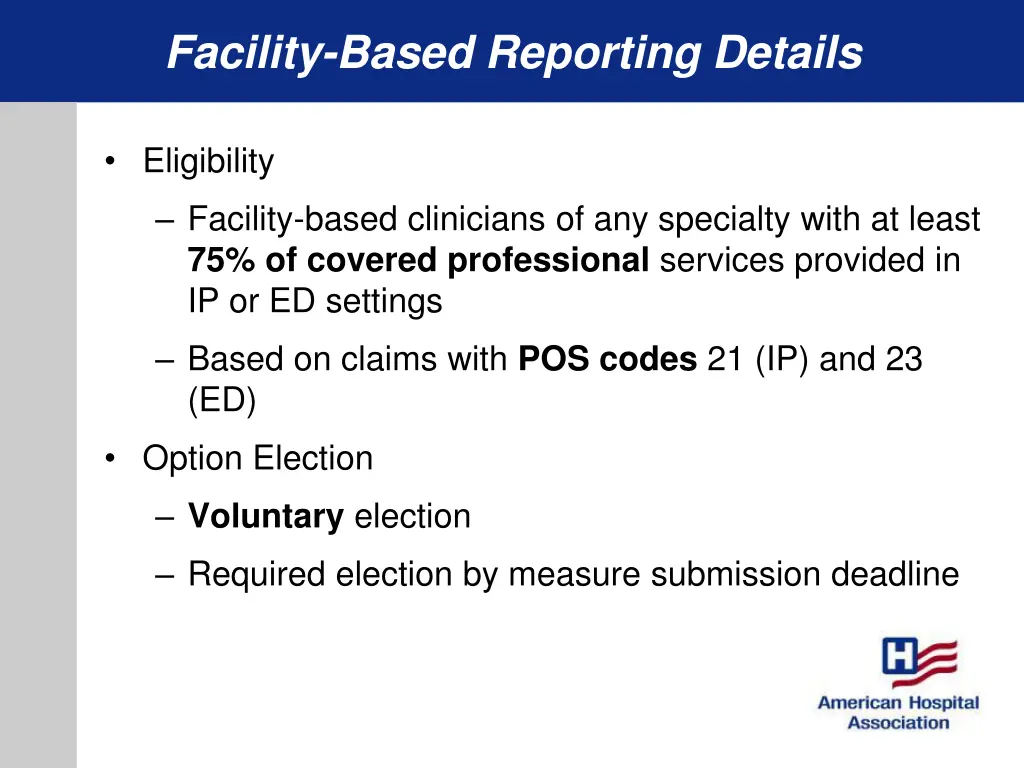 facility based reporting details