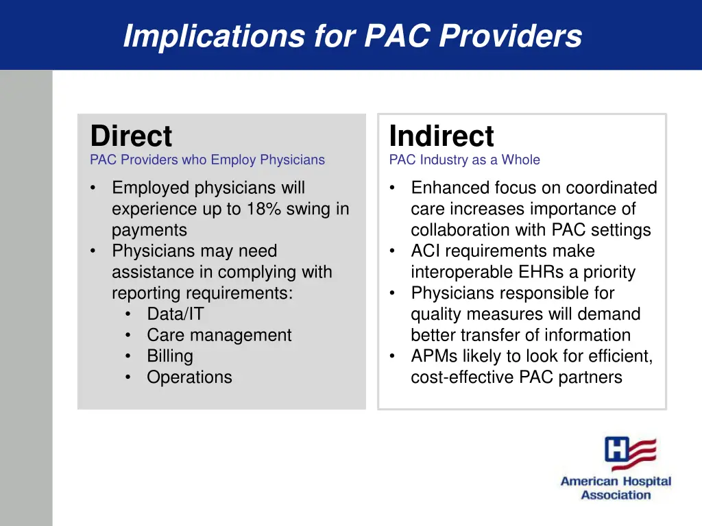 implications for pac providers