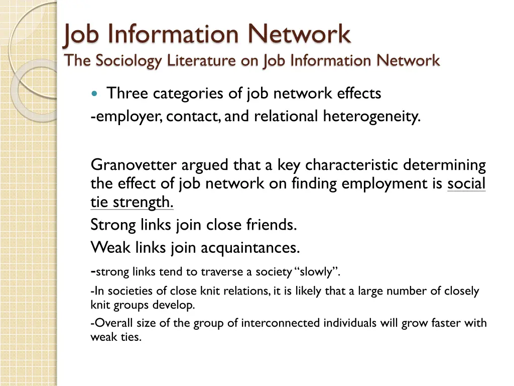 job information network the sociology literature