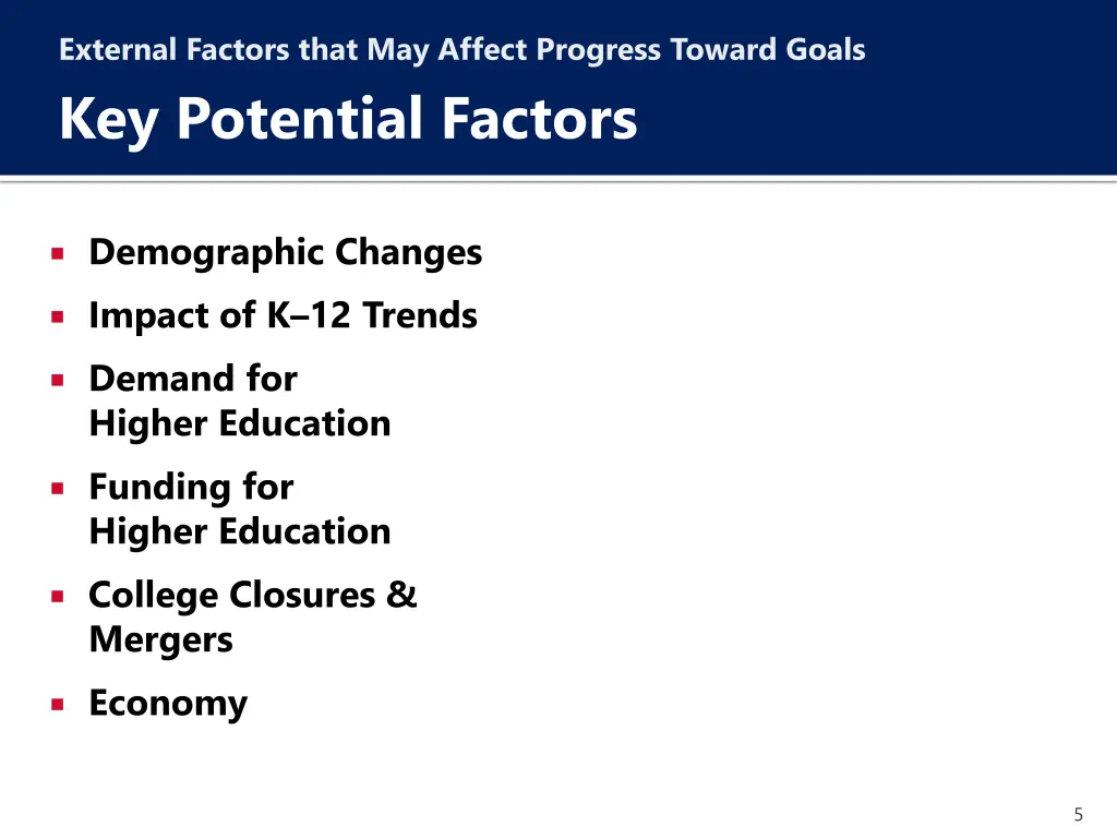 external factors that may affect progress toward 1