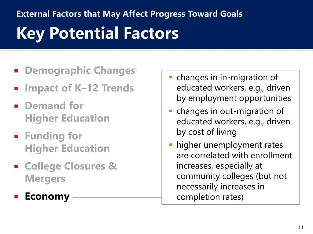 external factors that may affect progress toward 7