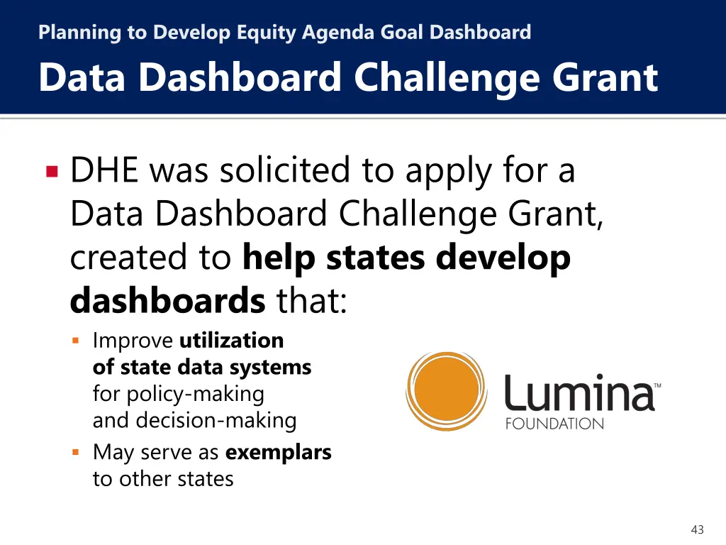 planning to develop equity agenda goal dashboard 1