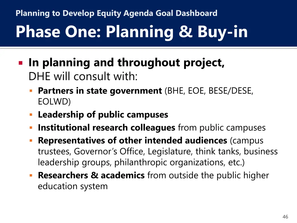 planning to develop equity agenda goal dashboard 4