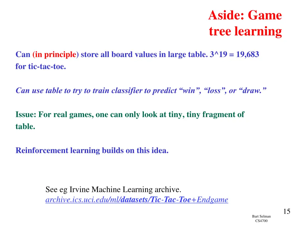 aside game tree learning