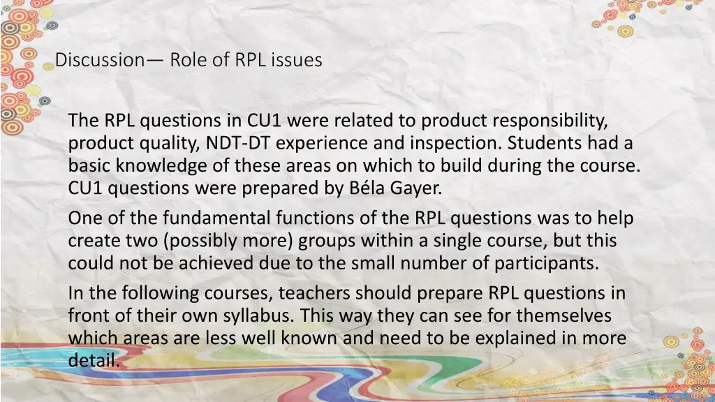 discussion role of rpl issues