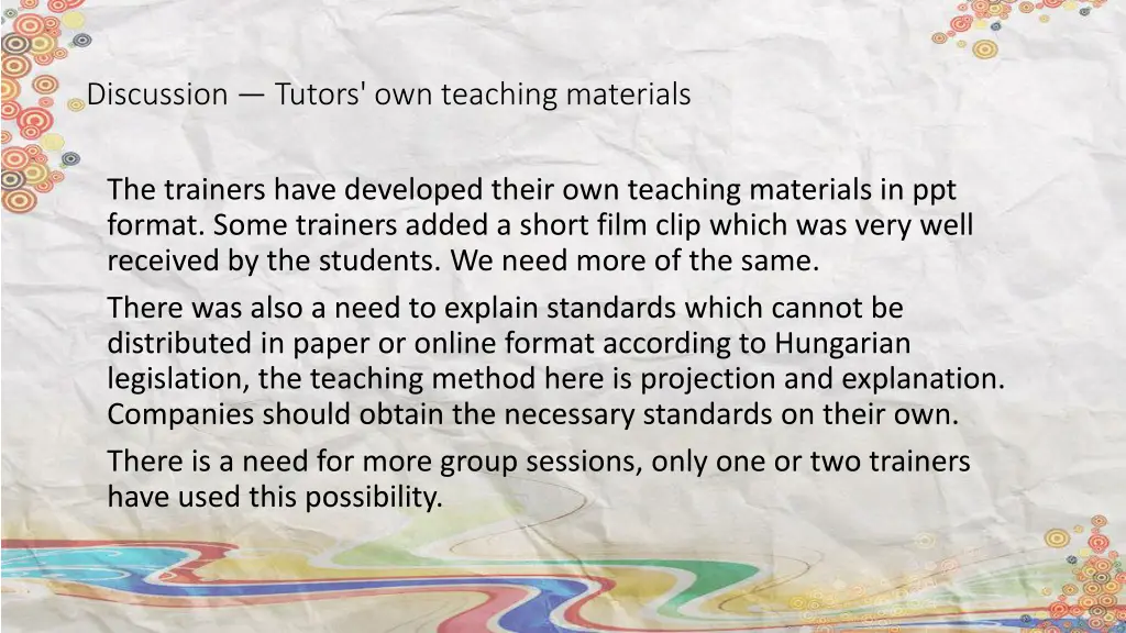 discussion tutors own teaching materials