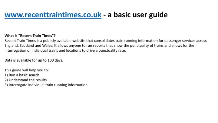 www recenttraintimes co uk a basic user guide