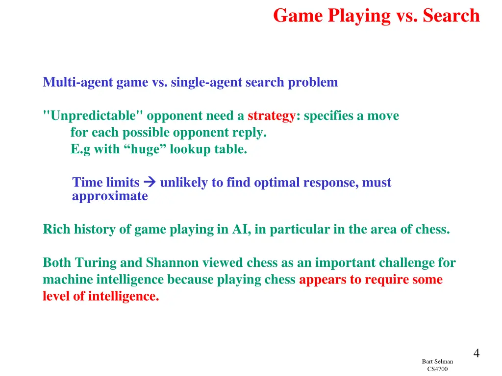 game playing vs search