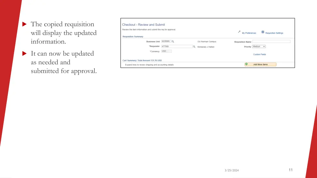 the copied requisition will display the updated