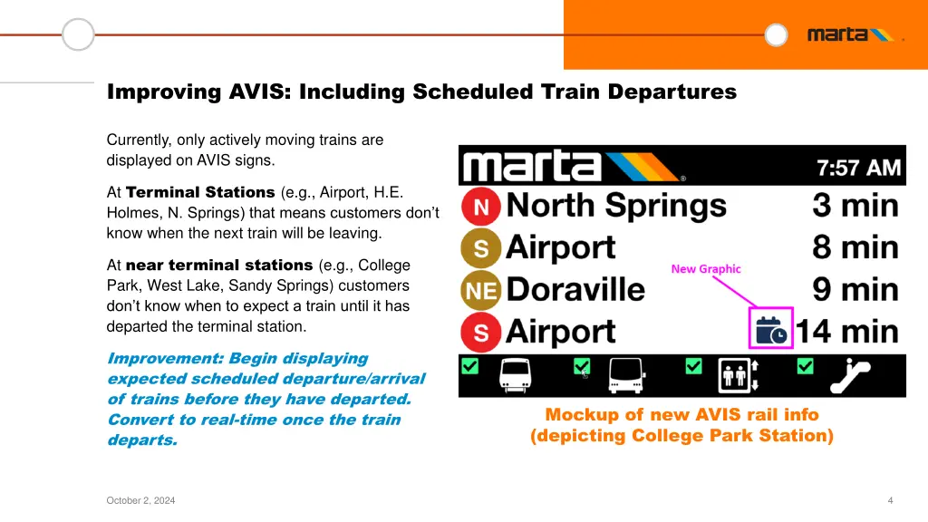 improving avis including scheduled train