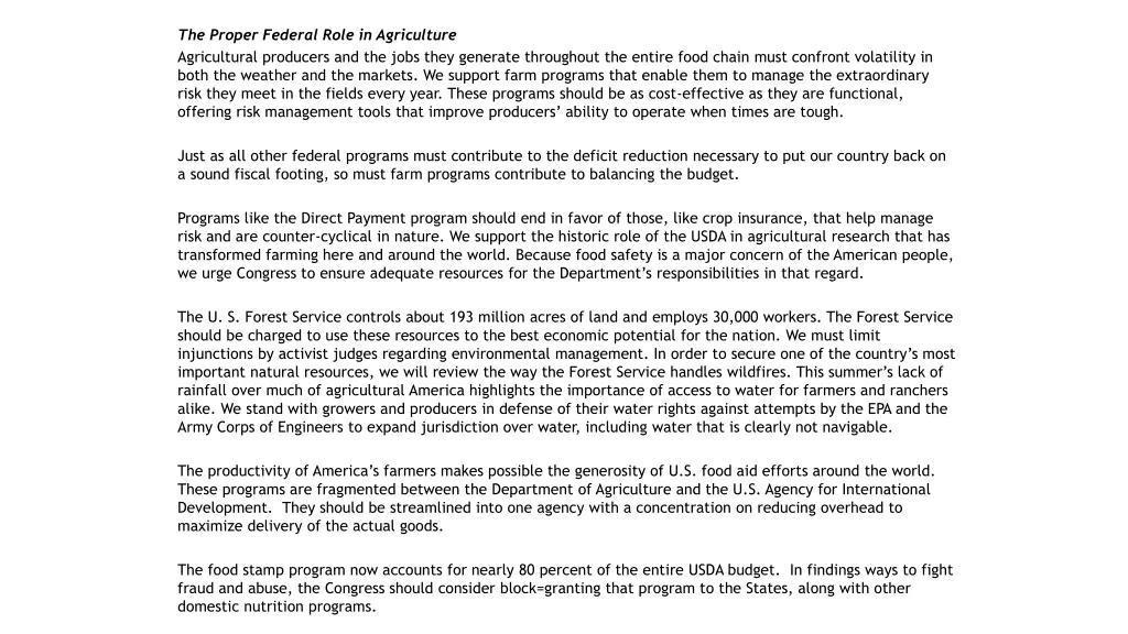 the proper federal role in agriculture