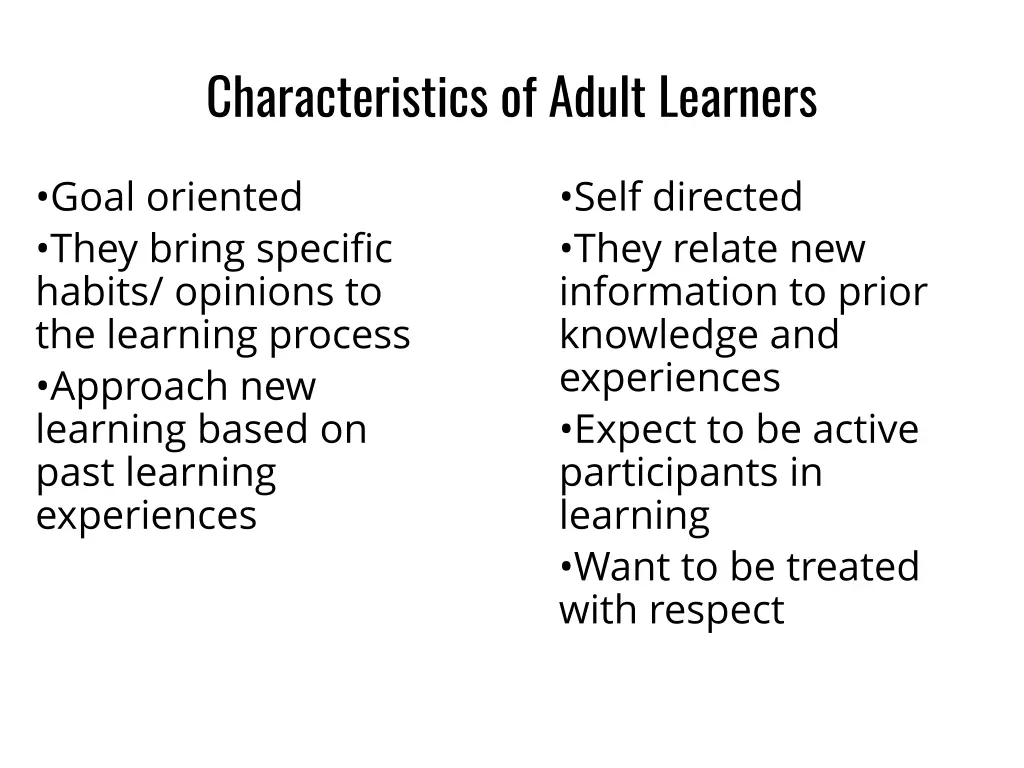 characteristics of adult learners