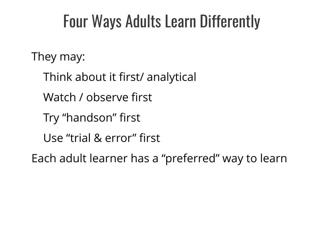 four ways adults learn differently